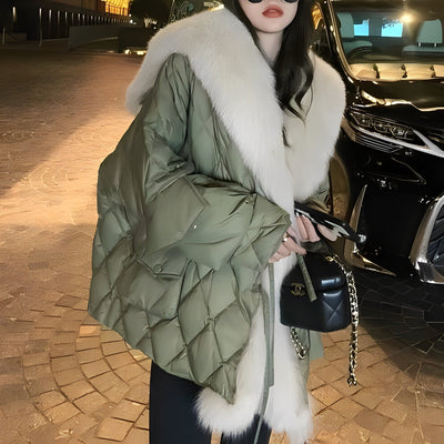 Marjorie - Chaqueta de plumas de moda con cuello de piel para mujeres