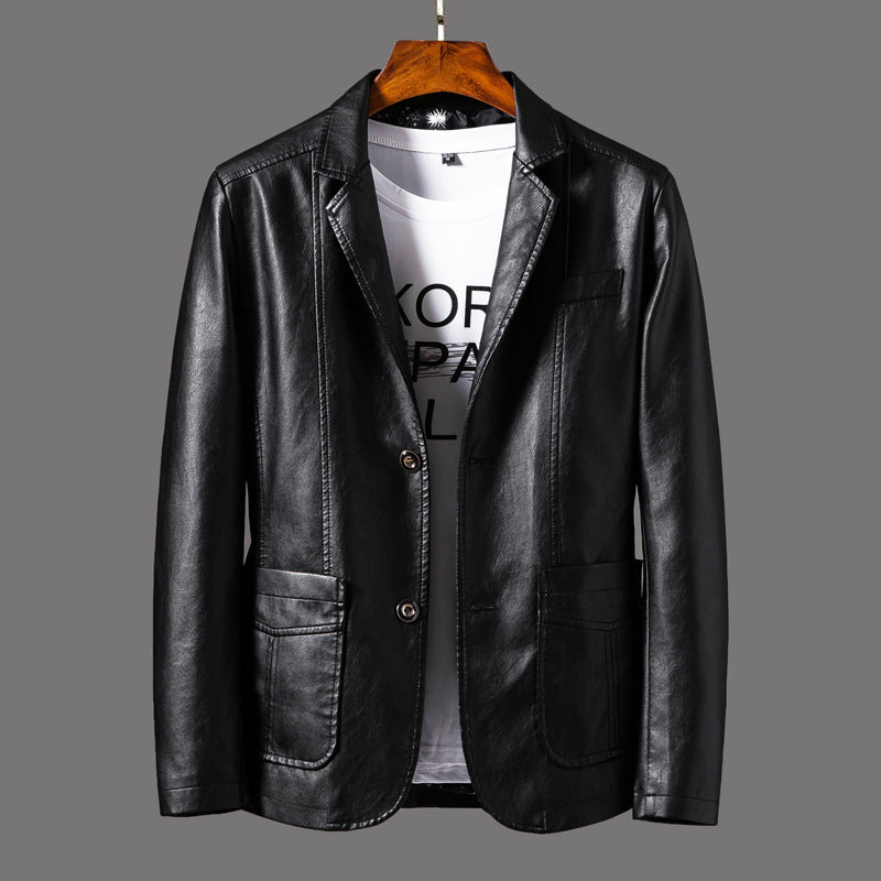 Jayceon - Chaqueta de cuero moderna con cuello con solapa para hombres