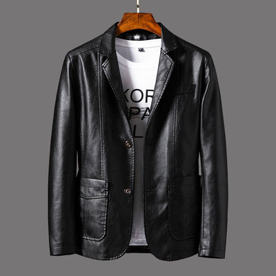 Jayceon - Chaqueta de cuero moderna con cuello con solapa para hombres