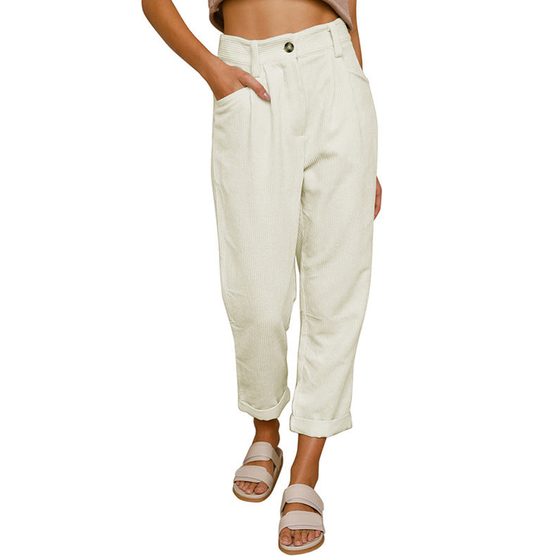 Chelsie - Pantalones de pana casuales con talle alto para mujer