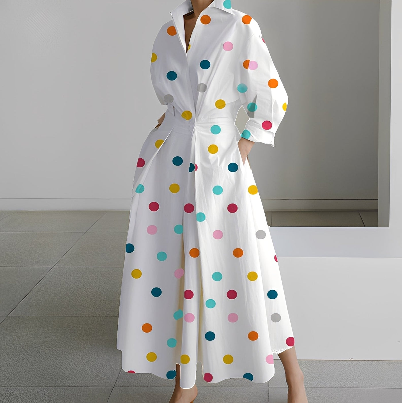 Lavina - Vestido holgado de manga larga con bolsillos para mujer