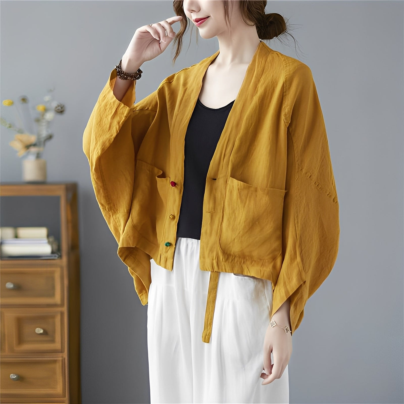 Shelia - Cardigan corto holgada con bolsillos
