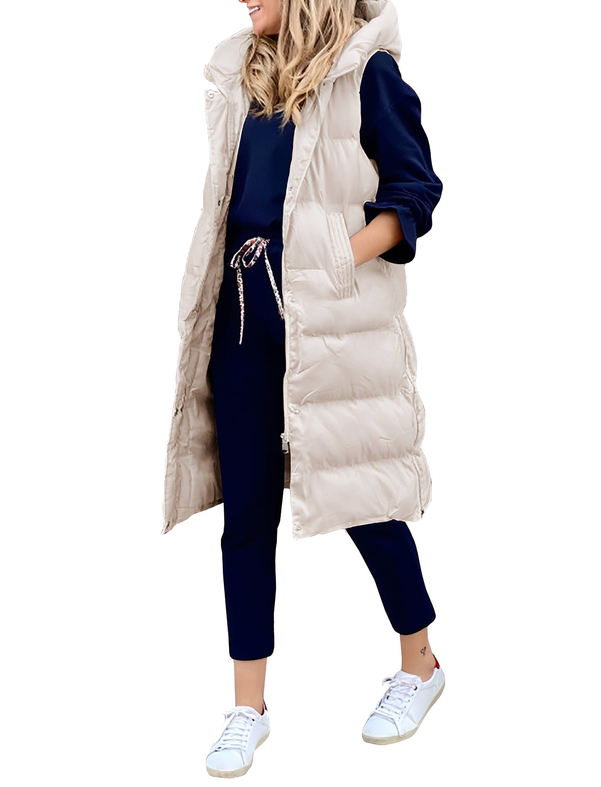 Amilia - Elegante, sin mangas, largo chaleco-abrigo para mujeres