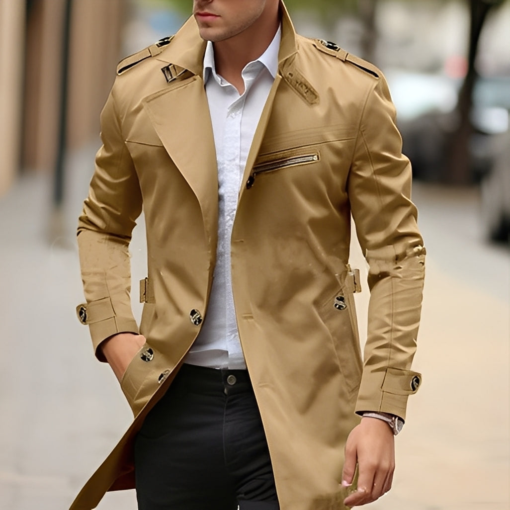 Derrick - Trench elegante con solapas para hombres