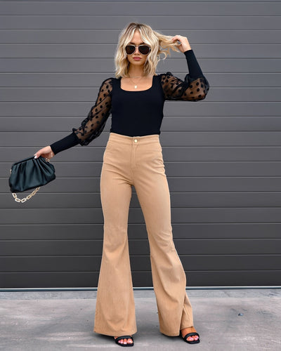 Deziree - Pantalón acampanado casual con talle alto para mujeres