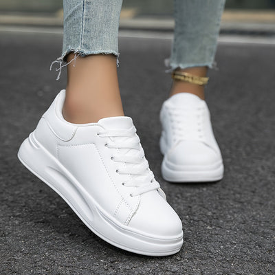 Techno - Zapatillas de Cuero Blancas Mujer Look Limpio