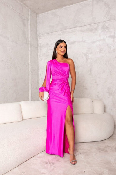 Fely - Vestido Satinado de Un Solo Hombro Radiante