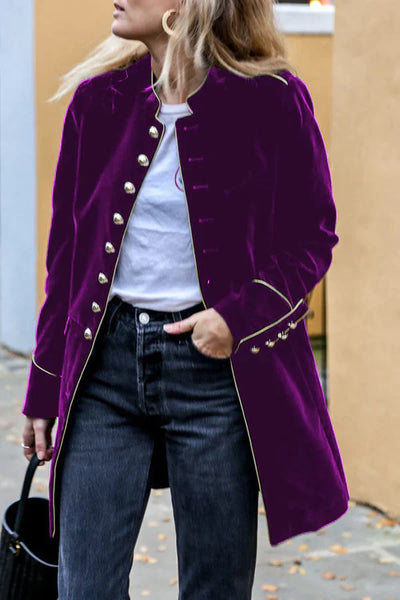 Senara | Cálida Chaqueta de Terciopelo Patchwork con Múltiples Botones para Mujer