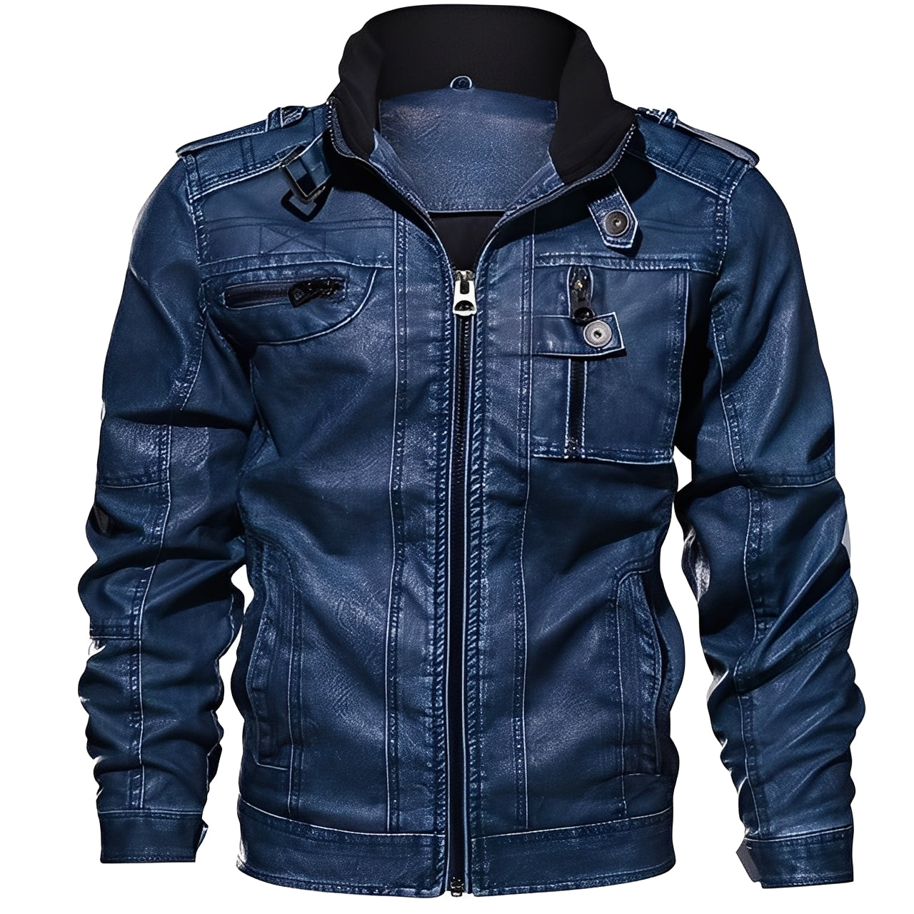 Kevin - Clásica Chaqueta de Cuero con Bolsillos para Hombres