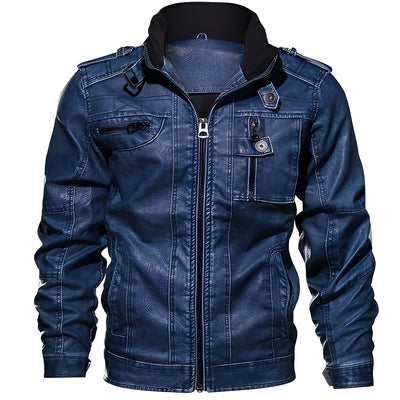 Kevin - Clásica Chaqueta de Cuero con Bolsillos para Hombres