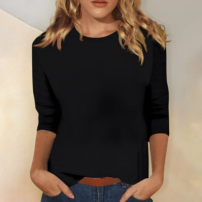 Katherina - Camiseta de manga larga casual con cuello redondo para mujer