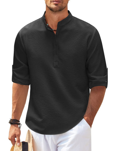 Darwin - Camisa Casual de Manga Larga de Lino para Hombres