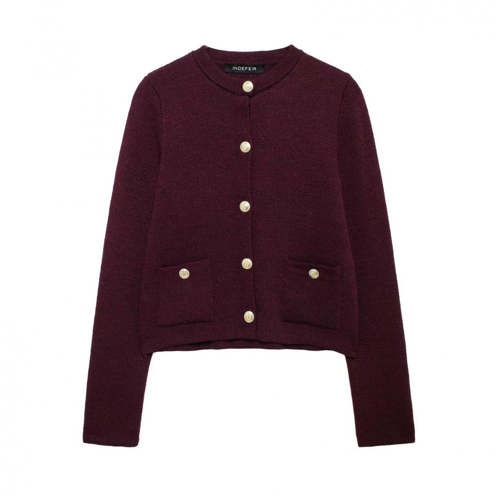 Zinnia - Chaqueta de punto casual con botonadura dorada para mujer