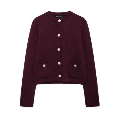 Zinnia - Chaqueta de punto casual con botonadura dorada para mujer