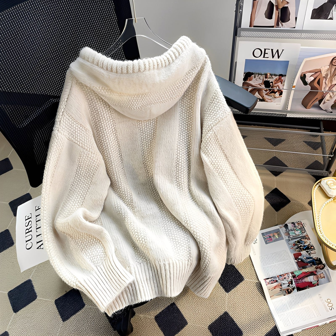 Haylee - Suéter de punto casual con capucha y tapeta para mujer