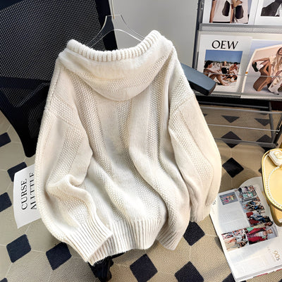 Haylee - Suéter de punto casual con capucha y tapeta para mujer