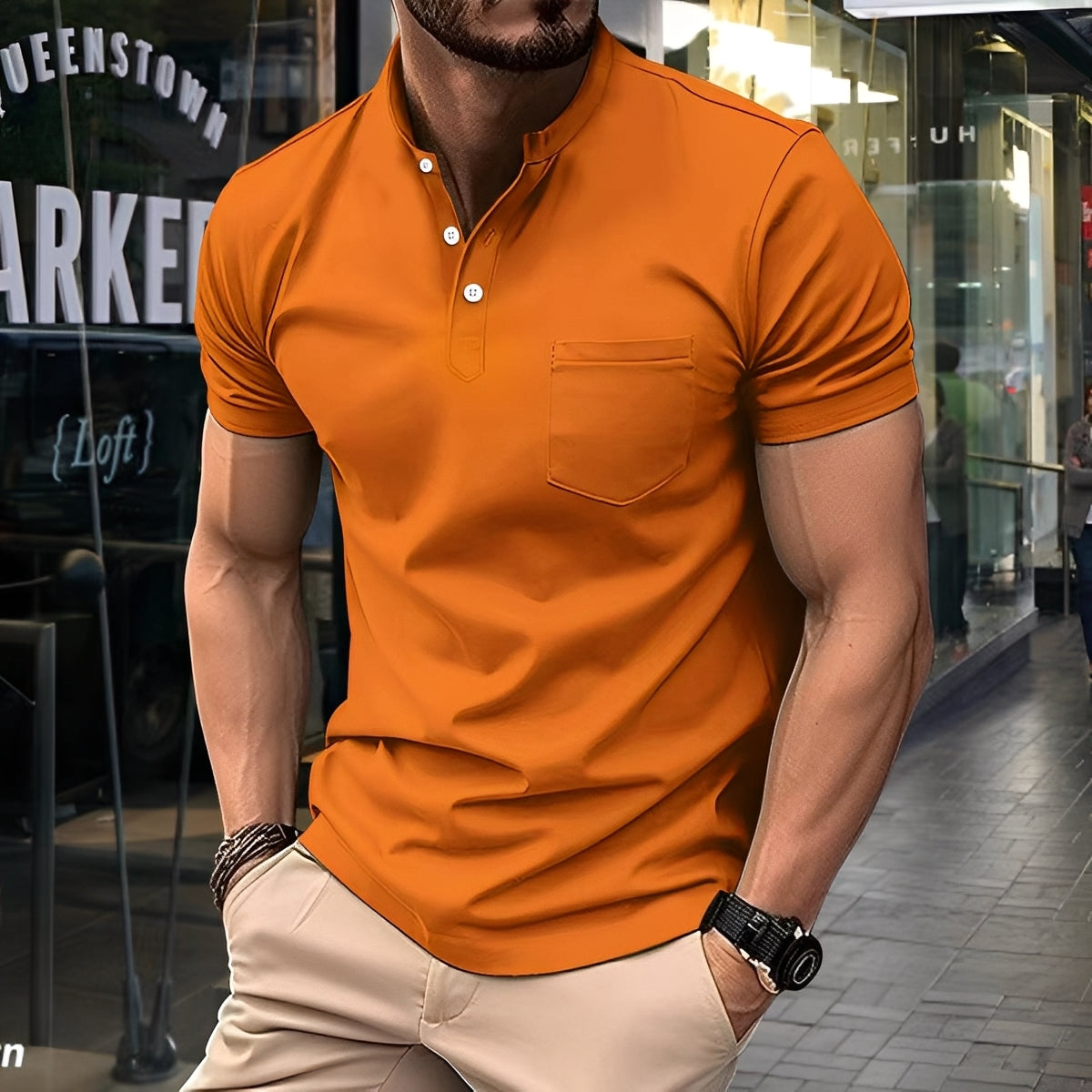 Darwin - Casual, sencillo Poloshirt con cuello medio para hombres