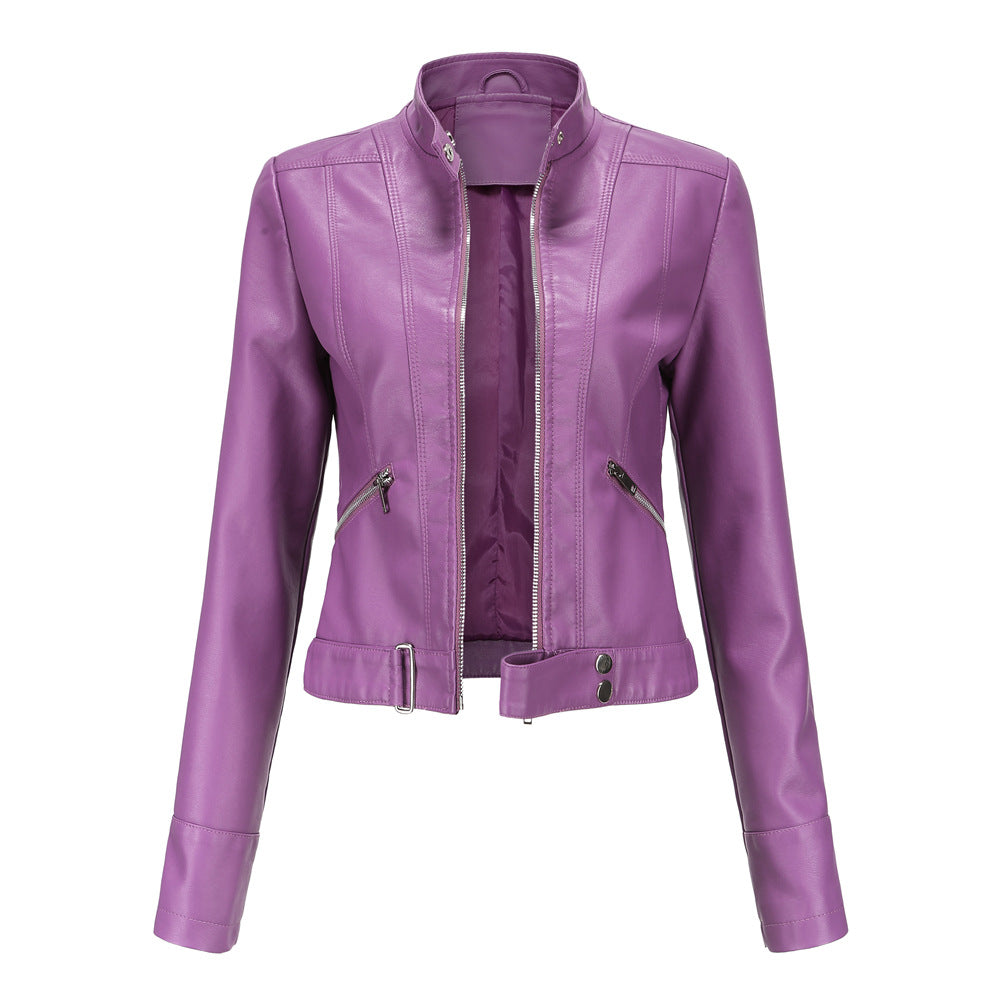 Madeline - Chaqueta de Cuero Elegante con Cuello Alto para Mujeres