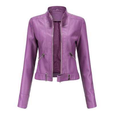 Madeline - Chaqueta de Cuero Elegante con Cuello Alto para Mujeres
