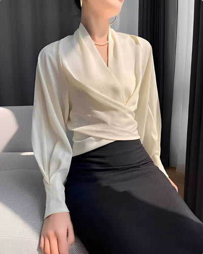 Annora - Elegante blusa de satén de manga larga para mujer