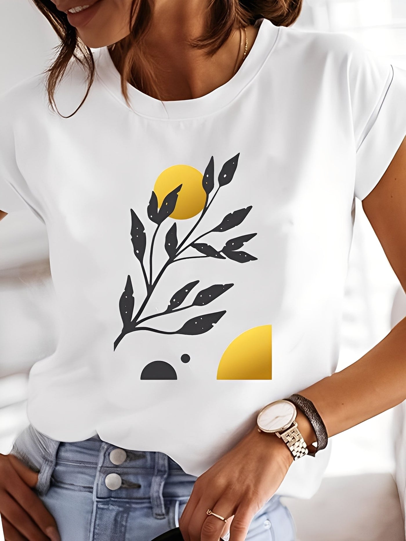 Annalise - Camisa casual de manga corta impresa para mujer