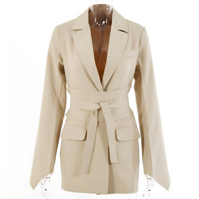 Malvina - Casula Blazer de traje con cinturón para mujeres