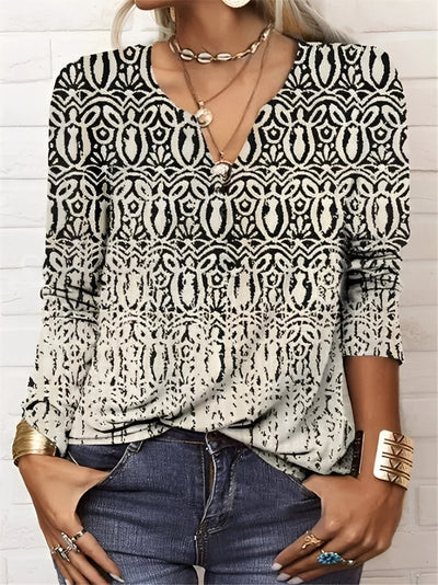 Denise - Blusa boho con cuello en V y botones para mujer
