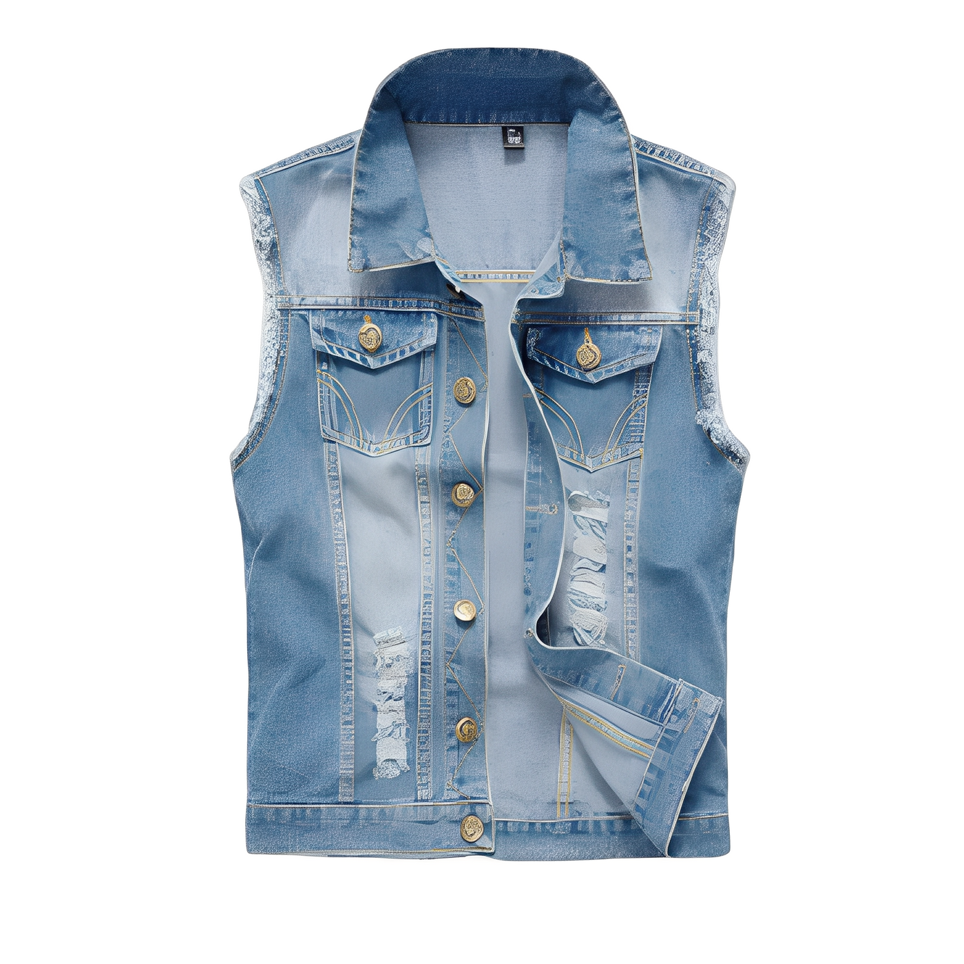 Morley - Chaleco retro de jeans con bolsillos para hombres
