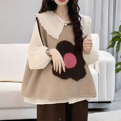 Lavina - Chaleco de punto casual con patchwork de flores para mujeres