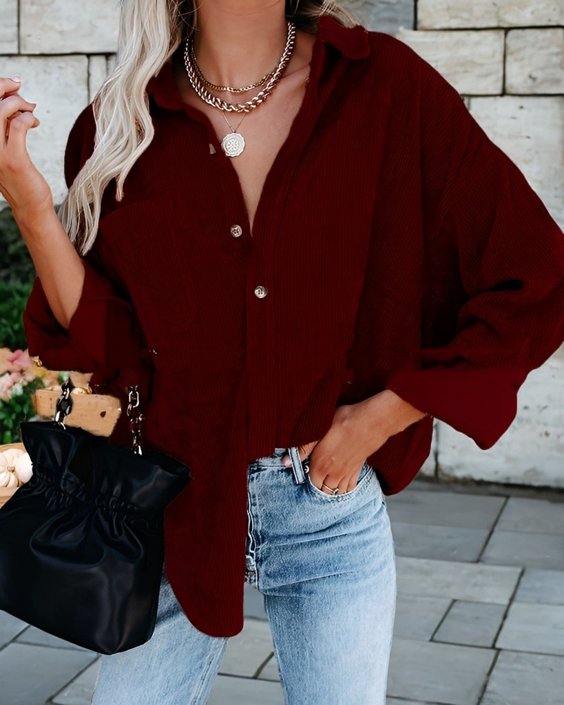 Colene - Cómoda camisa de pana de corte holgado para mujer