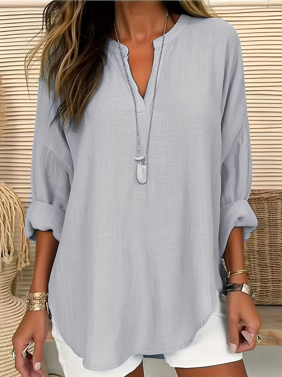 Colleen - Blusa de lino casual y suelta para mujer