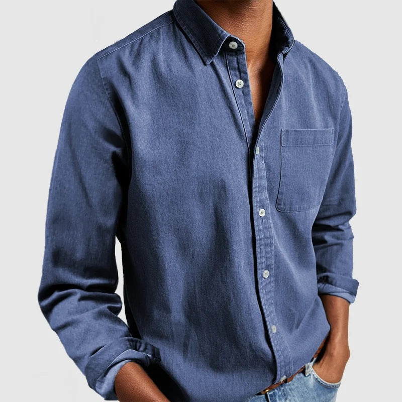 Maxime - Camisa de Mezclilla Casual Mezcla Suave