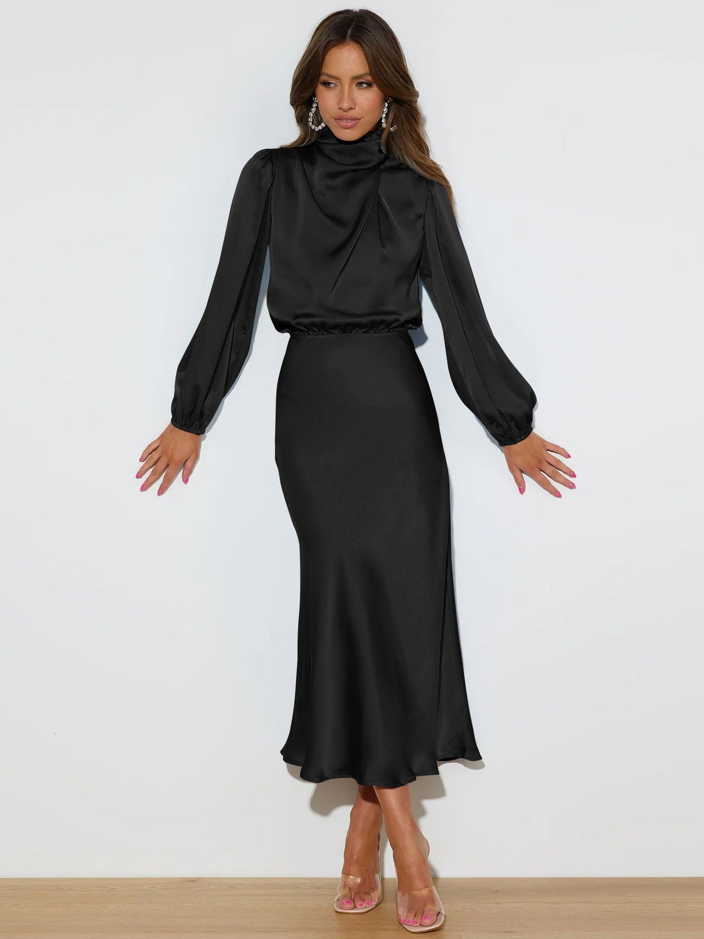 Danica - Vestido formal de manga larga con cuello halter para mujeres