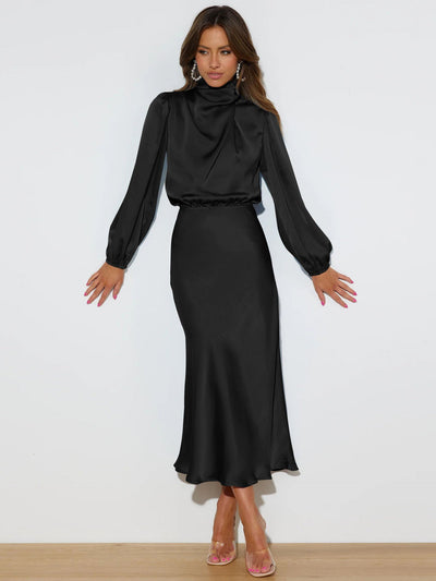 Danica - Vestido formal de manga larga con cuello halter para mujeres