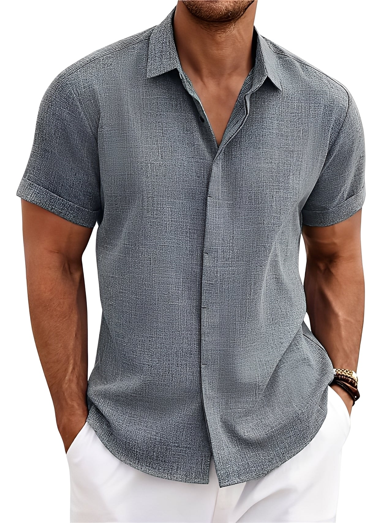 Caelum - Camisa casual sencilla de manga corta para hombres