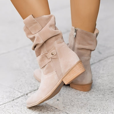 Marjorie - Botas de gamuza casuales de corte ancho para mujer