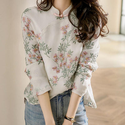 Charnette - Elegante blusa de lino bordada para mujer