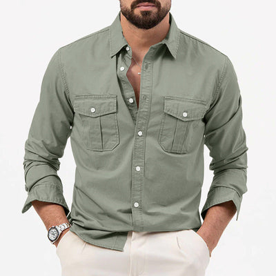 Dennis - Clásica camisa de manga larga con bolsillos para hombres