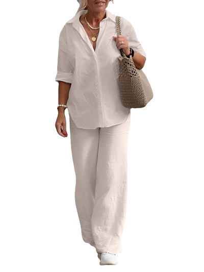 Earleen - Cómodo traje de dos piezas de lino para mujeres