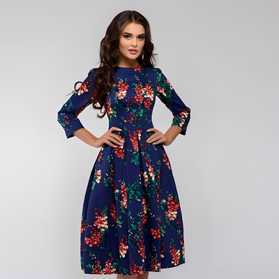 Elisabeth - Elegante vestido de manga larga con estampado floral para mujeres