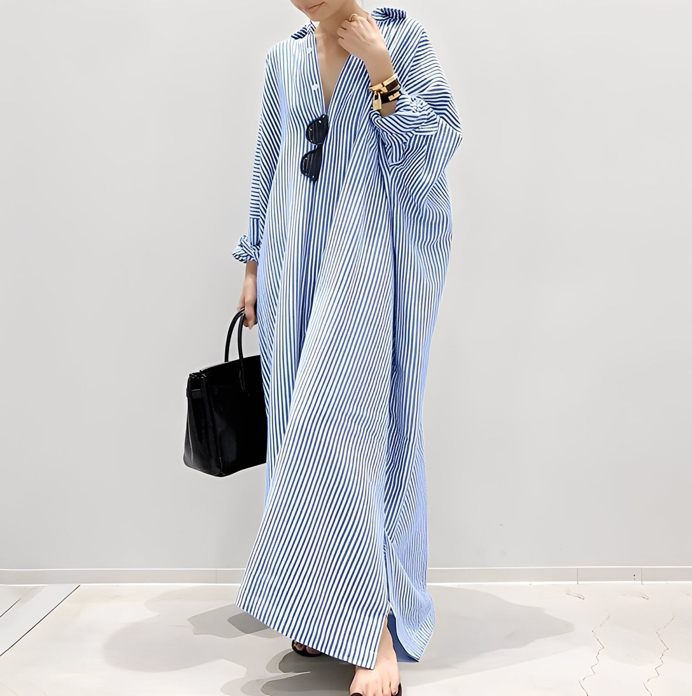 Davida - Vestido camisa informal a rayas para mujer