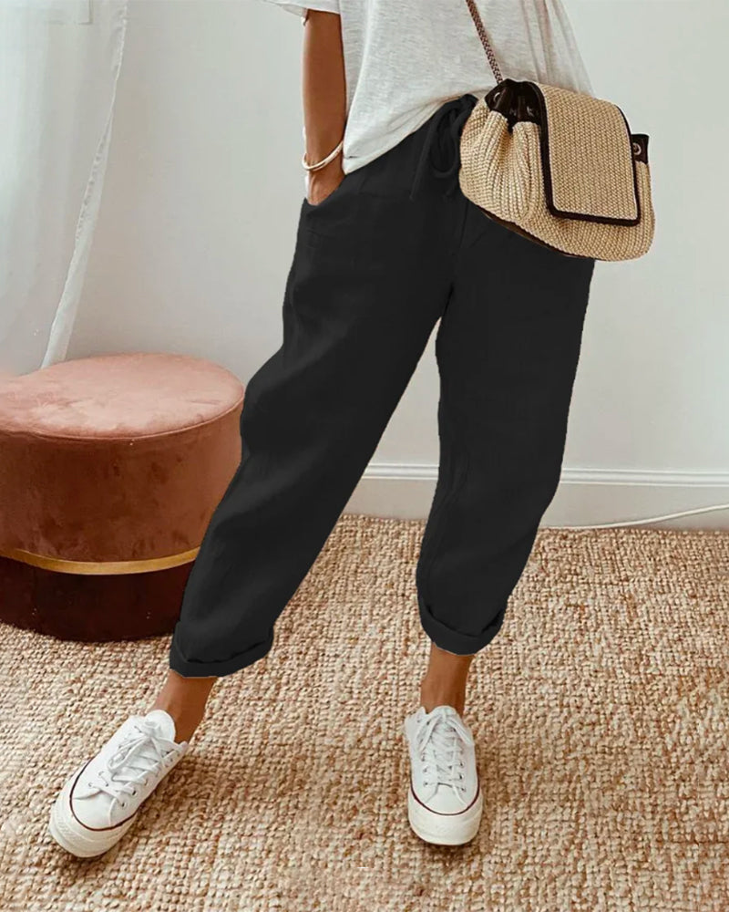 Luxara - pantalones aireados de mujer con cinturilla elástica de verano