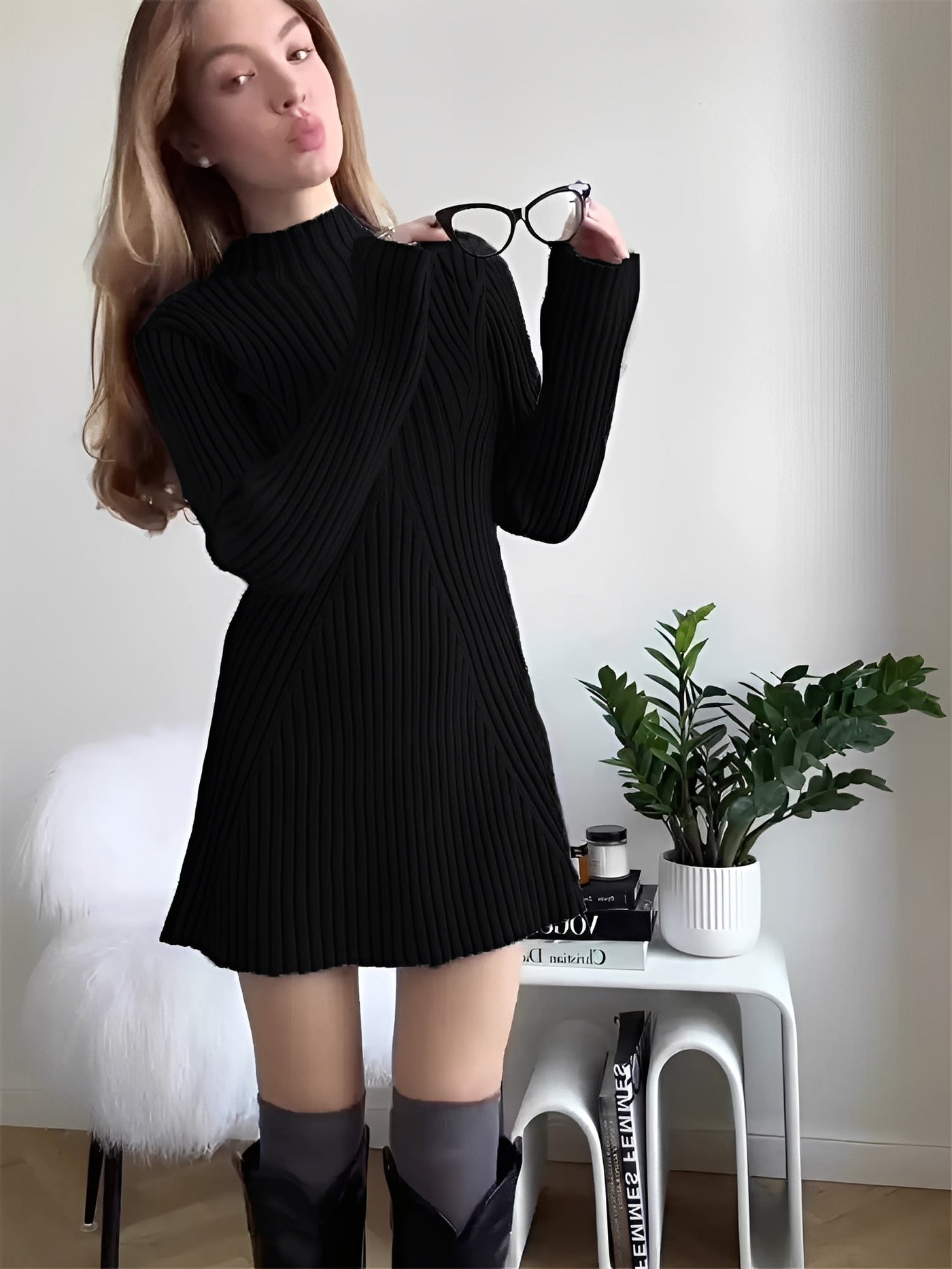 Jazmine - Elegante vestido de punto de manga larga para mujer