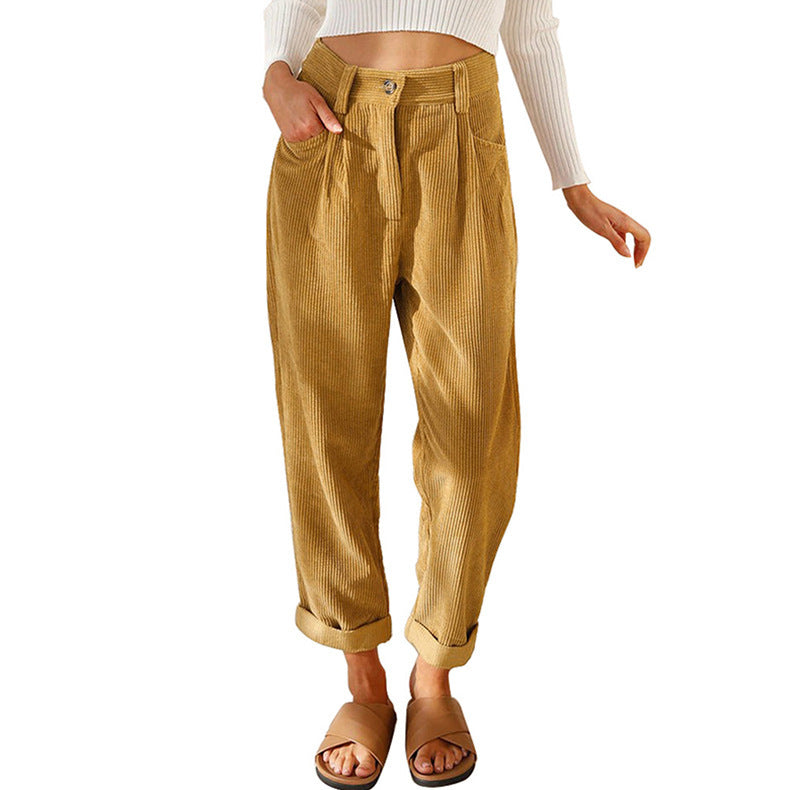 Chelsie - Pantalones de pana casuales con talle alto para mujer