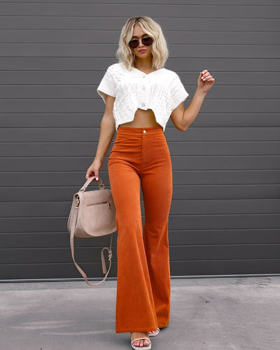 Deziree - Pantalón acampanado casual con talle alto para mujeres