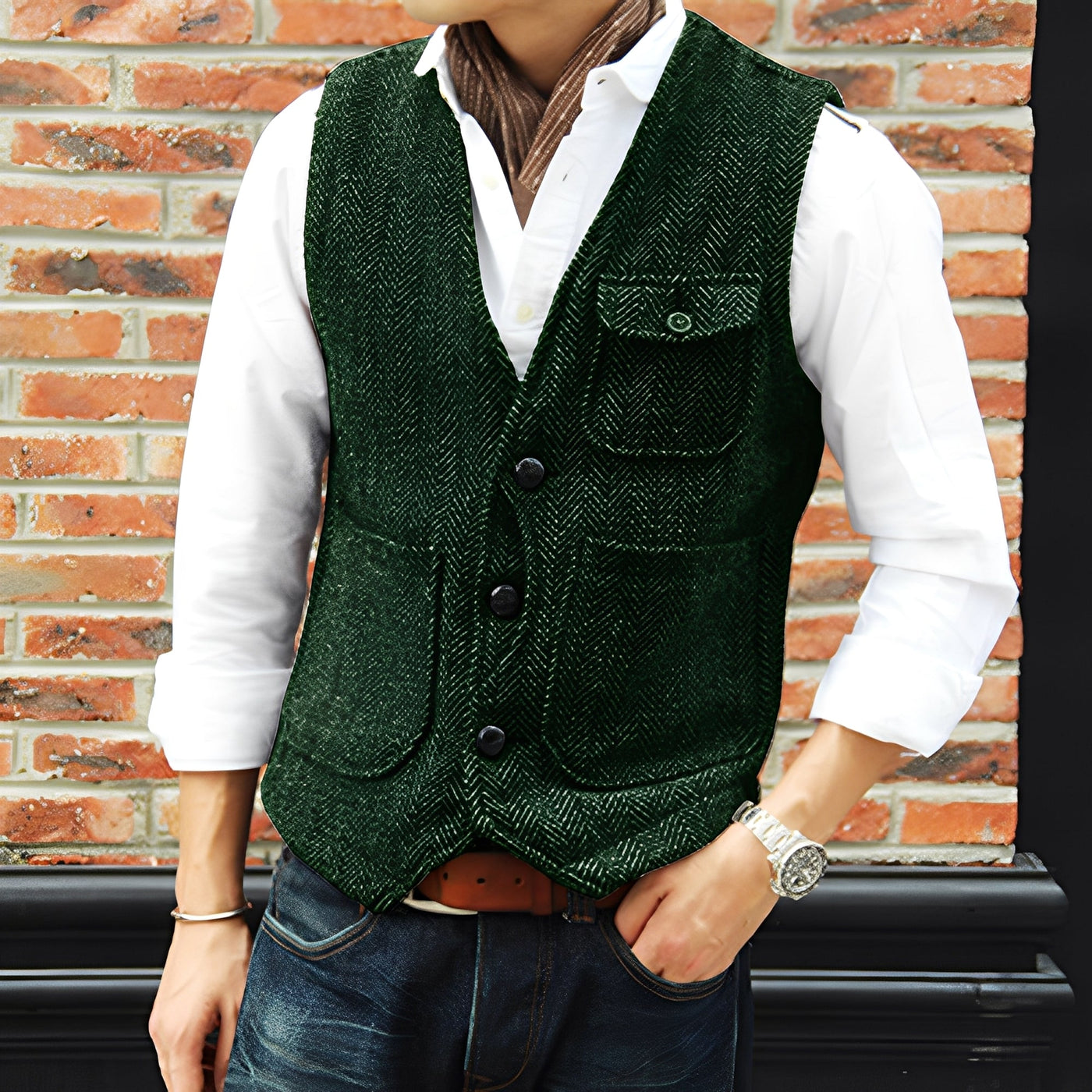 Matthew - Elegante chaleco de tweed con bolsillos para hombres