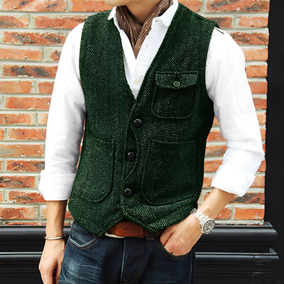Matthew - Elegante chaleco de tweed con bolsillos para hombres