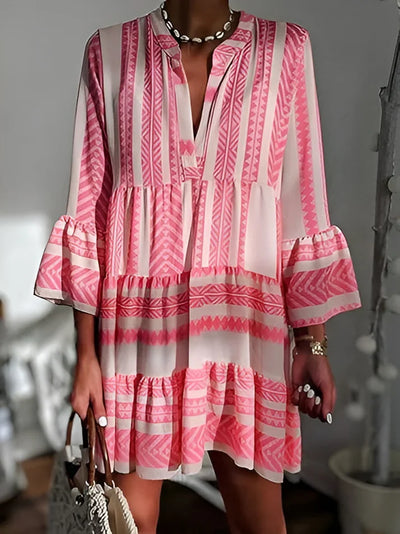 Odete - Vestido Rojo con Estampado Étnico