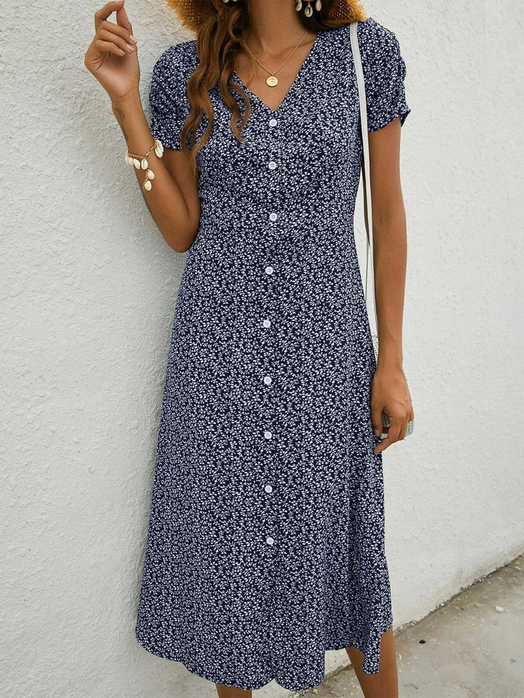 Stacey – Elegante Vestido Azul Marino con Escote en V