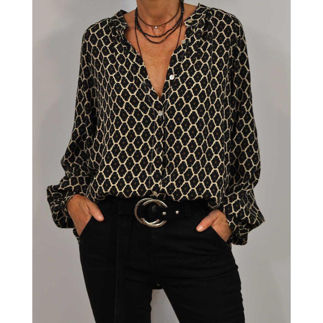 Meriva - Blusa suelta con cuello en V y botones para mujer